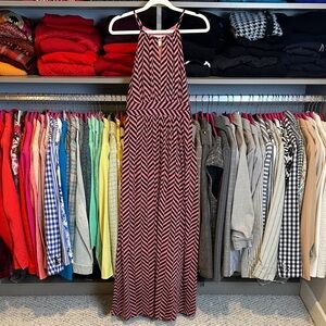 Loft coral/navy chevron print sleeveless maxi dress size XSP